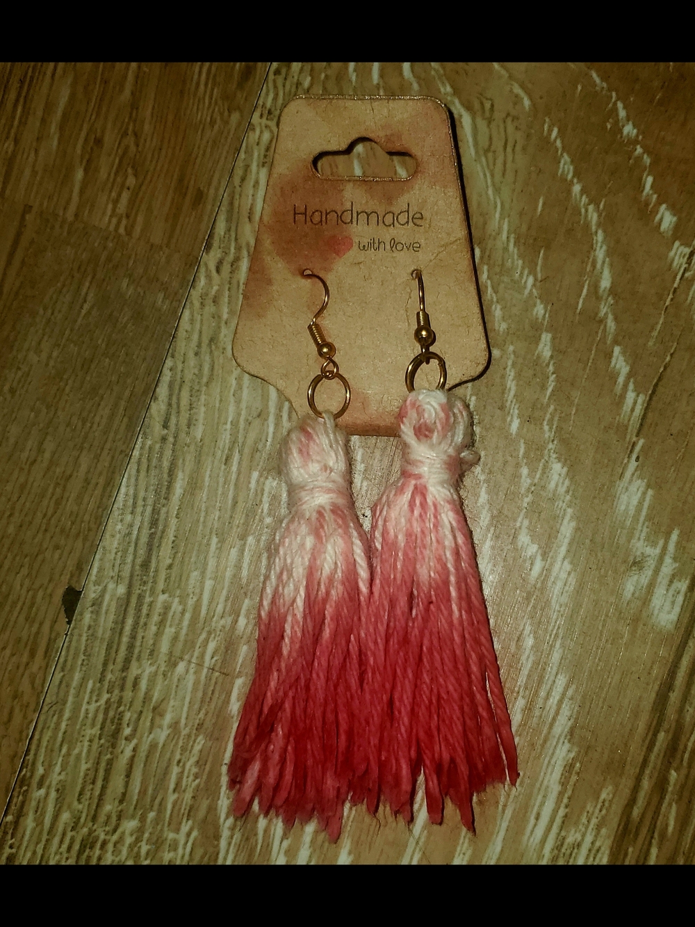 Handmade White & Red Ombre Tassel Earrings